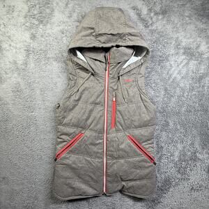 Nike Golf Puffer Vest Women’s Small Reversible Hoodie Plaid Preppy Gray Brown